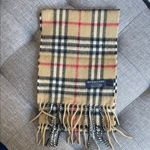 Burberry Beige Nova Check Cashmere Scarf with Red and Black Accents